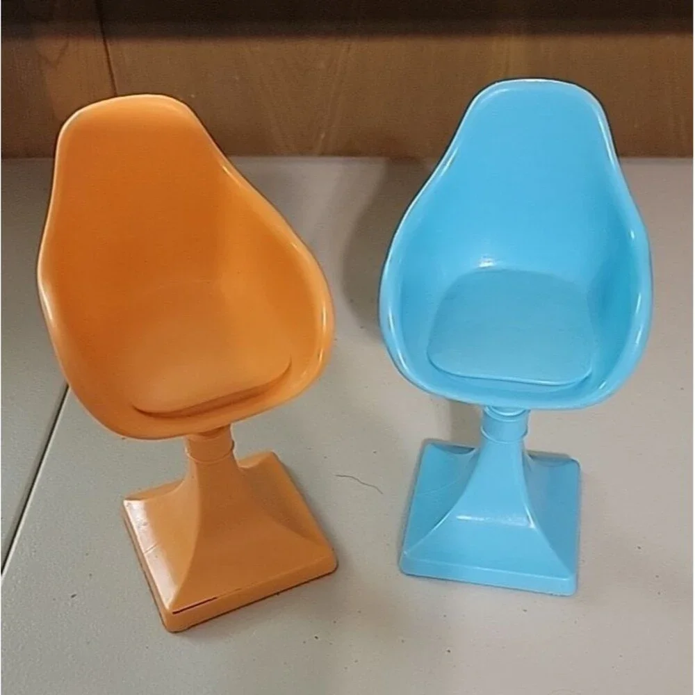 TWO Barbie Dream House Retro Chairs Barstools Replacement‎ Kitchen Blue Orange
